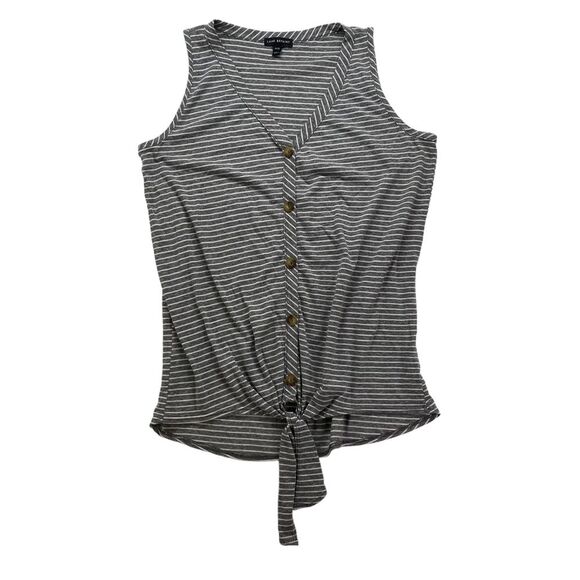 Lane Bryant Tops - Lane Bryant Knit Top Size 14/16 grey White Stripe Sleeveless‎ Tie front tank top